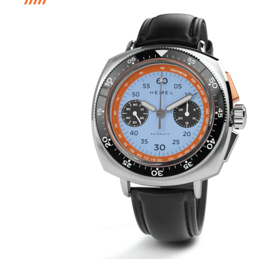 Hemel Sky Racer Automatic, classic blue livery dial with orange tachymeter ring