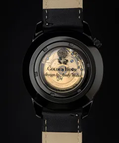 Mr Jones The Golden Hour display caseback printed with the title and the designer's name over the movement