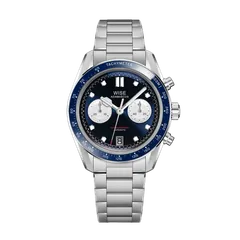 Wise Adamascus AD8CHRO30 chronograph in 904L steel, blue dial with white sub-dials, blue ceramic tachymeter bezel, on 904L bracelet