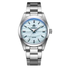 Addiesdive AD2030 with light blue sand-textured dial on the three-link steel bracelet
