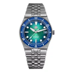 San Martin SN0148-GB 40mm with gradient blue dial, blue ceramic bezel and bar hands on five-link bracelet