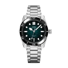 Wise Adamascus AD861A-S in 904L steel, blue-green wavy dial, black ceramic bezel, on 904L bracelet