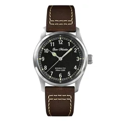 San Martin SN034-A-SY with textured black dial on brown leather strap