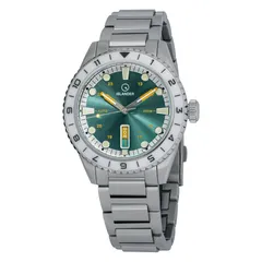 Islander Greenport with sunburst green dial, orange accents and white 12-hour bezel