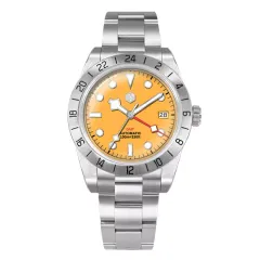 San Martin SN0054-G-C 39mm NH34 GMT with orange dial and date at 3 on bracelet