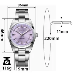 Addiesdive AD2515 dimension graphic (36mm, 46mm lug-to-lug, 11mm, 19mm, 220mm, 116g)