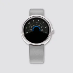 Anicorn x HKDS Series 000 in brushed steel with a grey dial and grey leather strap