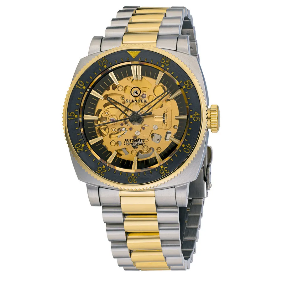 Islander Baiting Hollow ISL-165 gilded skeleton dive watch on two-tone bracelet