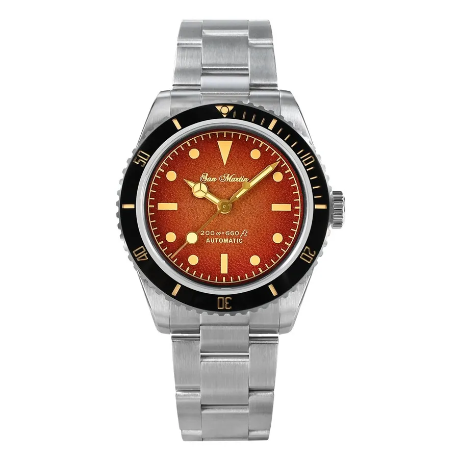 San Martin SN004-G-V2 38mm diver with brown leather-texture dial on steel bracelet