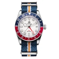 Addiesdive AD2044 white dial on a striped nylon strap