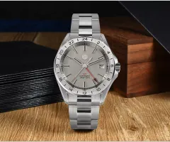 San Martin SN0129-G-3 GMT with silver gray dial and red GMT hand