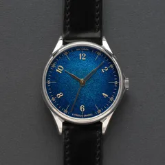 anOrdain Model 1 38mm Blue Fumé, vitreous enamel dial, on black shell cordovan strap