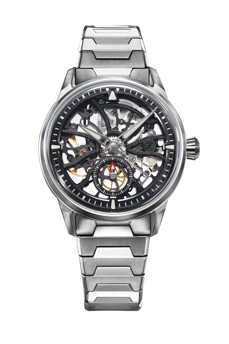 Zelos Skyraider 40 Skeleton Titanium, skeletonised Marvin 700 with white-lumed hands, on titanium bracelet