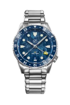 Zelos Mako 300m GMT, blue PVD meteorite dial, blue ceramic bezel