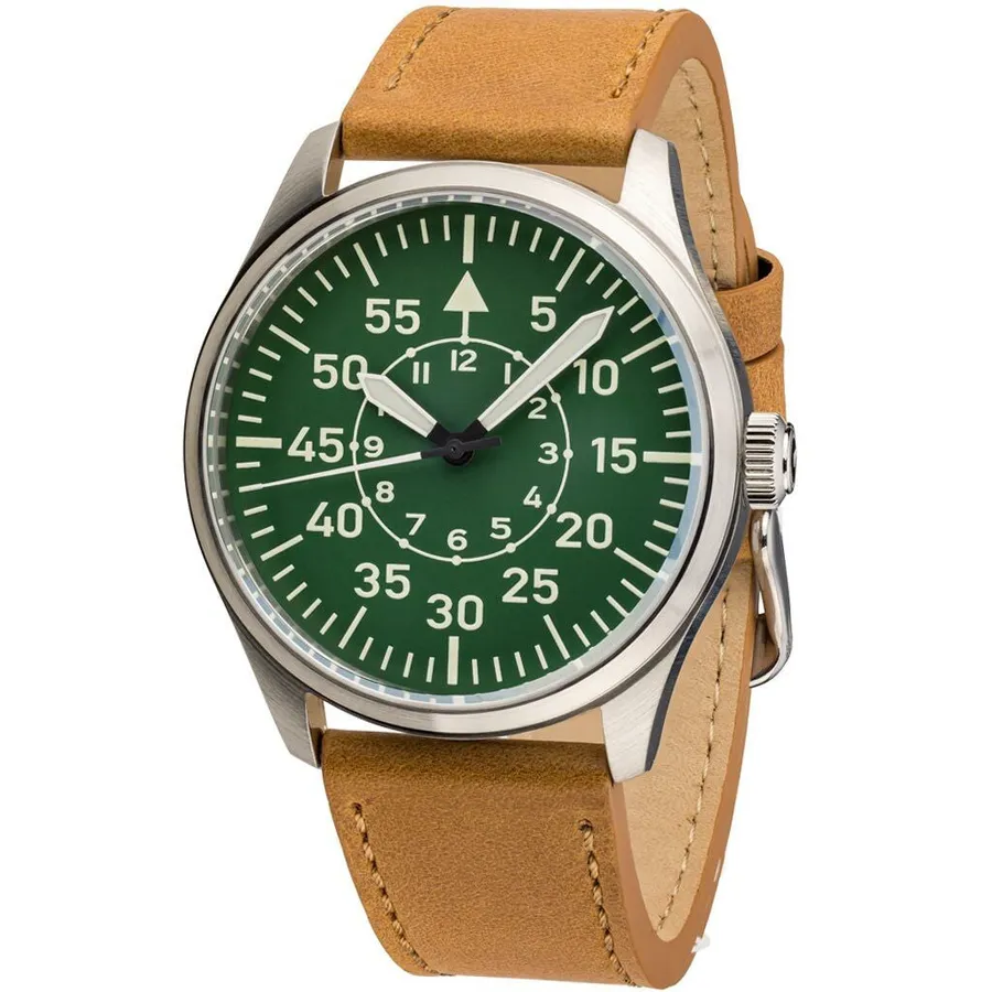 Islander Aviator Automatic with green Type-B dial on tan leather strap