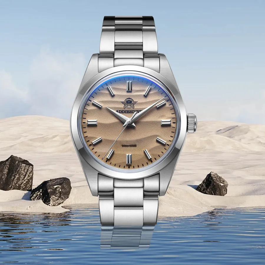 Addiesdive AD2030 with desert yellow textured dial on steel bracelet