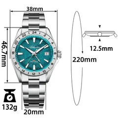 Addiesdive AD2548 dimension graphic (38mm, 46.7mm lug-to-lug, 12.5mm, 20mm, 220mm, 132g)