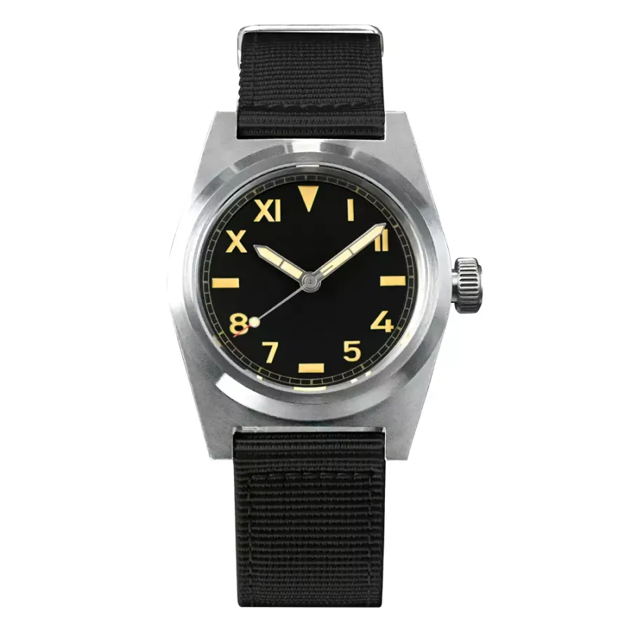 San Martin SN031-G 38mm with black California dial on black nylon strap