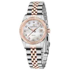 Pagani Design PD-1794L with white mother-of-pearl-look dial and rose-gold-tone fluted bezel