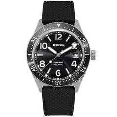 Seestern S434-2.04 with black dial and black ceramic bezel on black rubber strap