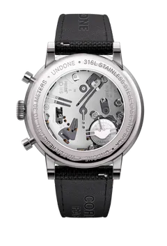 Undone Urban Circuit see-through caseback showing the VK83 movement