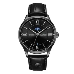 Cadisen C8188 with black dial in a black-tone case on a black leather strap