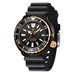 Pagani Design PD-1695 Gold Black with black-coated case, gold-tone shroud edge and crown, black dial and bezel on black rubber strap