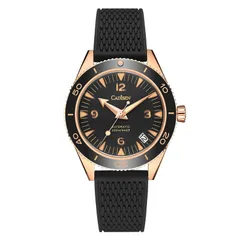 Cadisen C8208 with black dial and bezel in a rose gold-tone case on a black rubber strap