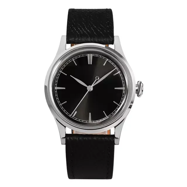 San Martin SN0101-G-A automatic with sunray black dial on black leather strap