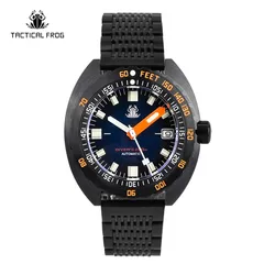 Tactical Frog Sub 300T V2 with dark blue dial and black PVD case on black mesh bracelet