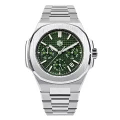 San Martin SN075-G-B2 with dark green waffle-pattern dial on steel bracelet