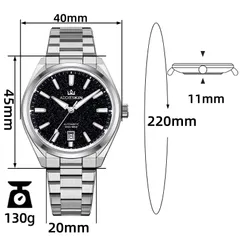AddiesKIN K010 dimension graphic (40mm, 45mm lug-to-lug, 11mm, 20mm, 220mm, 130g)