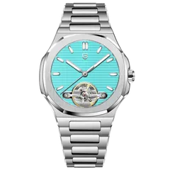 Pagani Design PD-YS025 with horizontally embossed turquoise dial on steel bracelet