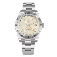 San Martin SN0054-G-C 39mm NH34 GMT with white dial and date at 3 on bracelet