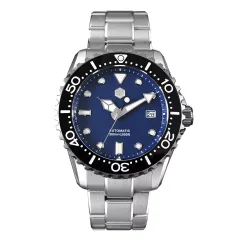 San Martin SN009-G-B with dark blue dial and black ceramic bezel on bracelet