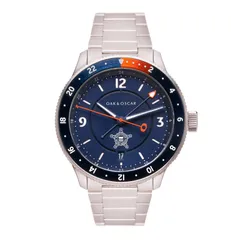 Oak & Oscar Humboldt GMT USSS Edition, navy dial and BRAVO bezel, on steel bracelet