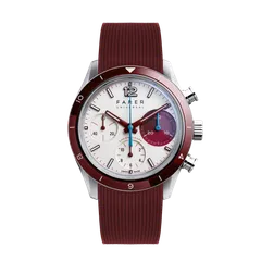 Farer Racing Chronograph Libre, white gravel dial with burgundy big-eye counter and burgundy ceramic bezel, on integrated burgundy rubber strap