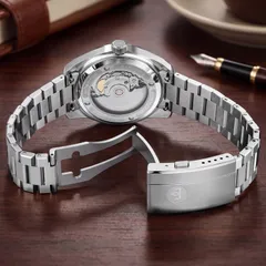 AddiesKIN K014 exhibition caseback showing the ST2130 and the fold-over clasp