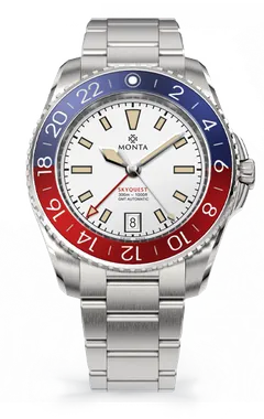 Monta Skyquest Neuchâtel X, opalin silver dial, blue and red bezel