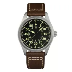 San Martin SN030-T2 titanium with Type B black dial on brown leather strap