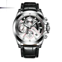 Cadisen C9016 with silver-white dial on a black leather strap