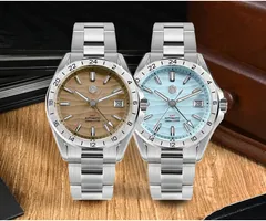 San Martin SN0129-G2 GMT watches with brown desert texture and ice blue texture dials