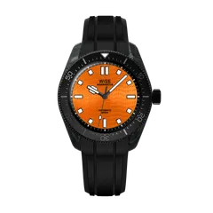 Wise Adamascus AD8180CB in forged carbon, orange wavy dial, on black FKM rubber strap