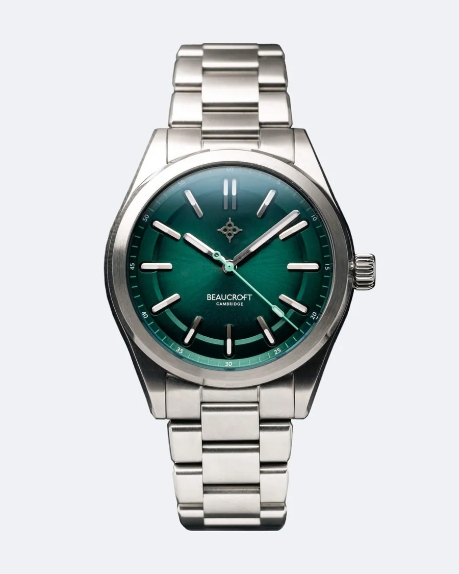 Beaucroft Element with forest green gradient with sunburst finish dial on steel bracelet