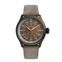 Farer Pilot Series II Barnwell, bronze Type B dial, brown PVD titanium case, on grey suede strap
