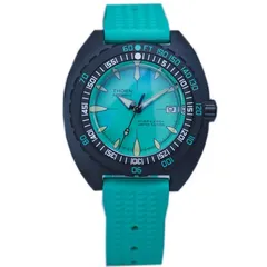 Thorn Sub 300T with turquoise dial in the black case on a turquoise rubber strap
