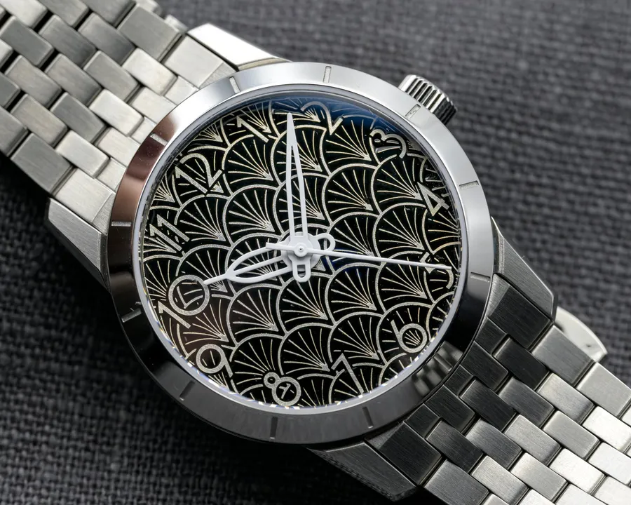 Cincinnati Watch Company Eden Park Black, art deco shell-pattern enamel dial, on a seven-link steel bracelet