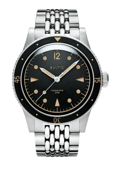 Baltic Aquascaphe Classic, black gilt dial, on beads-of-rice bracelet