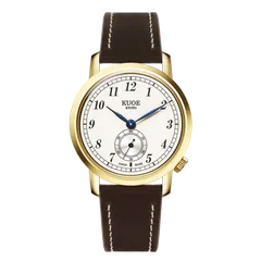 KUOE Old Smith 90-007, Gold Case, White, Blued Hands, on cordovan leather strap