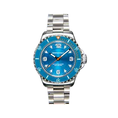 Bernhardt Binnacle Diver Crystal Coast, turquoise dial and bezel, on steel bracelet